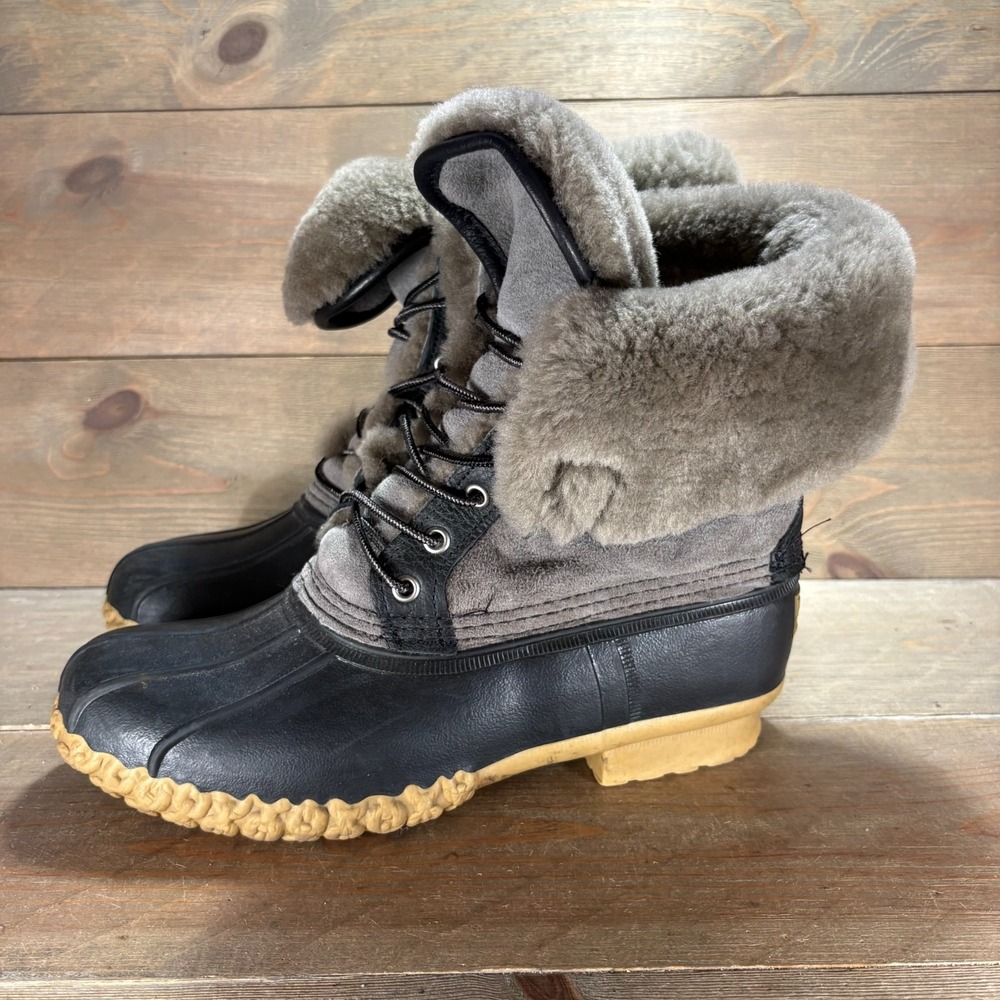 LL Bean duck Boots Womens size 10 shoes Gray Shearling Suede Duck snow